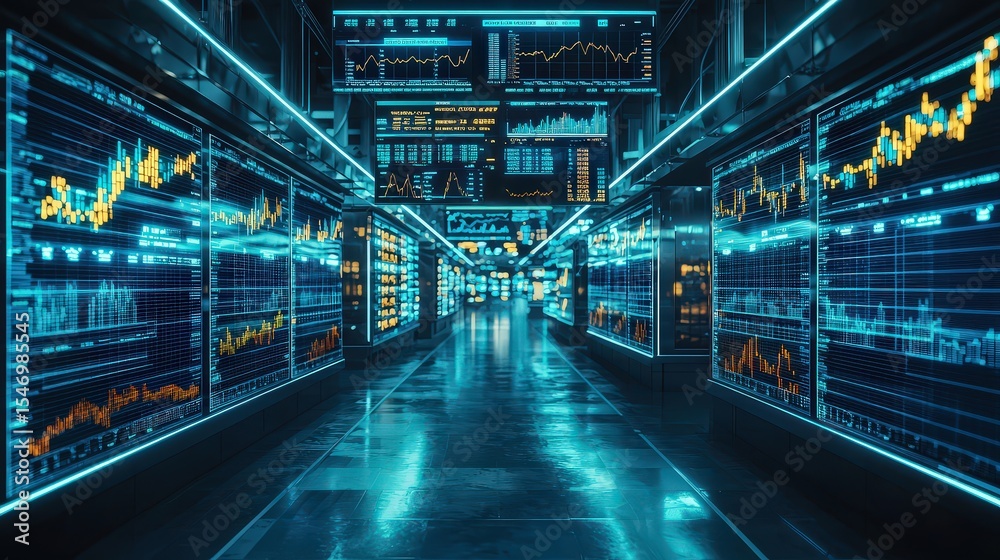 Poster Financial data analysis innovation lab digital visualization high-tech environment futuristic viewpoint data trends exploration