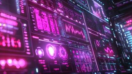 Dynamic digital data visualization virtual environment infographic technology landscape futuristic view data insights concept