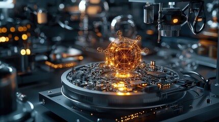 Innovative technology demonstration of a virtual networked sphere industrial lab 3d render futuristic environment close-up conceptual art