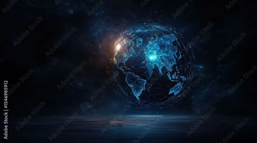 Poster Global digital network visualization virtual space infographic sci-fi environment futuristic viewpoint technological concept