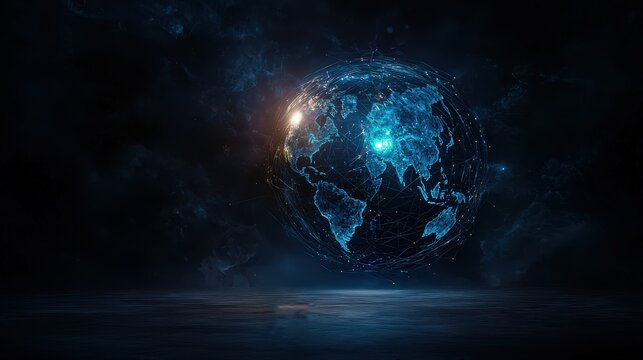 Global digital network visualization virtual space infographic sci-fi environment futuristic viewpoint technological concept