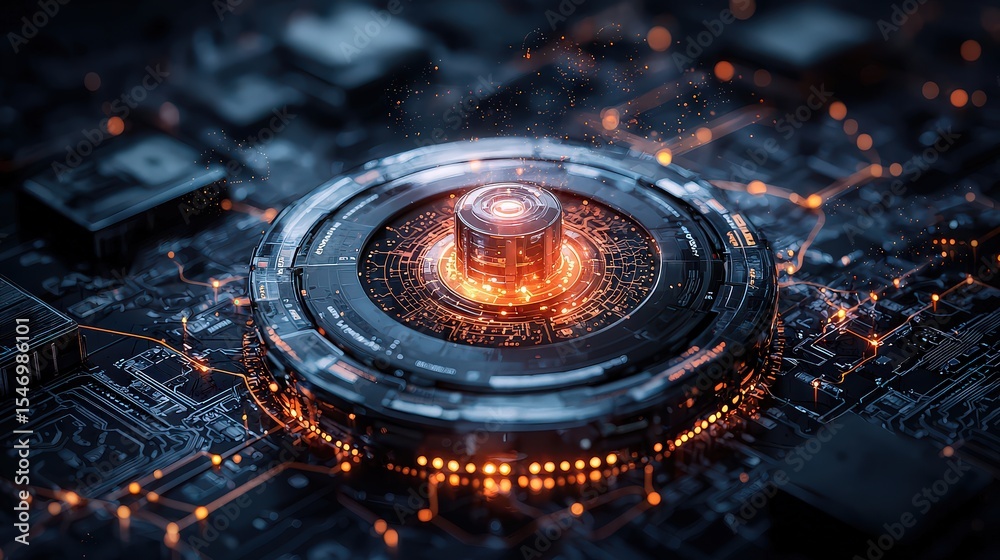 Aufkleber Futuristic data processing event digital realm abstract graphic design high-tech environment elevated perspective innovation concept