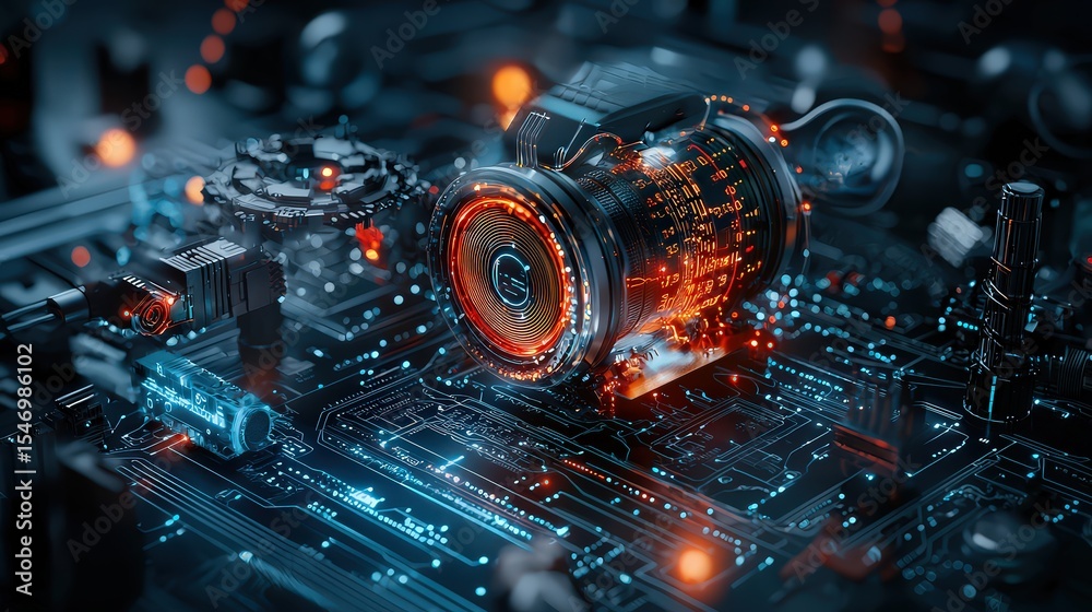 Poster Futuristic ai technology showcase digital environment 3d render abstract circuitry high-tech viewpoint innovation concept