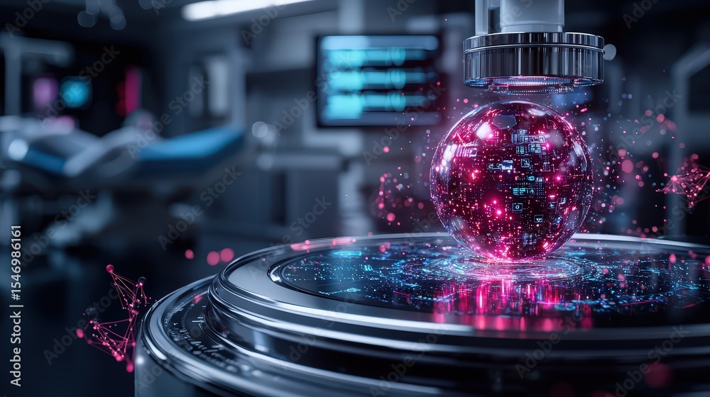 Poster innovative medical procedure simulation high-tech lab digital artwork futuristic environment close-u