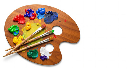 Wooden Palette with Paint and Brushes