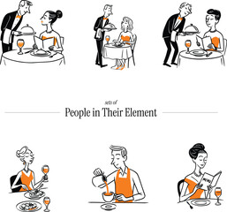 Illustration Set of People in Culinary and Dining Moments