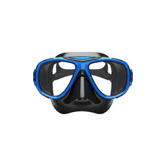 Blue and black diving mask with transparent glass