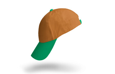 Perfectly cut-out image of orange-yellow-white baseball cap - View #4 - isolated background and...