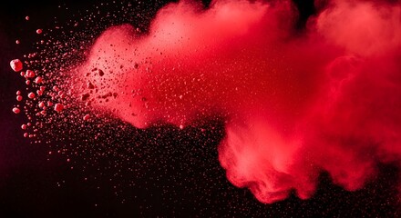 Red powder explosion against a dark background in studio shot