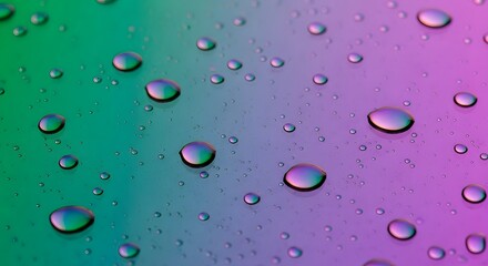 Water droplets on a gradient surface of green and purple hue