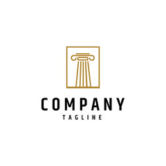 classic greek pillar column logo with square frame shape in gold color flat design style