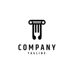 pillar logo with fork combination in flat vector design