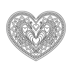 heart shep mandala with floral ornament coloring page
