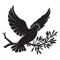 Obraz premium Black silhouette of dove on olive branch symbol of peace