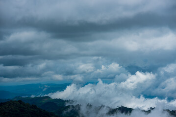 Amazing landscape fog mountain clouds scenery. Beautiful Mountain landscape foggy windy mountain...