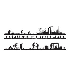 Obraz premium Human evolution and industrialization silhouette illustration