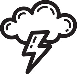 Cloud with Lightning Bolt Doodle Vector Illustration in Hand-Drawn Style