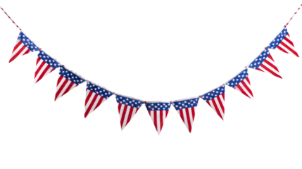 Festive American Flag Bunting Decorates a transparent background
