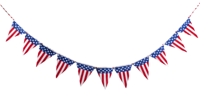 Festive American Flag Bunting Decorates a transparent background