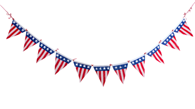 Festive American Flag Bunting Decoration for Patriotic Celebrations, transparent background