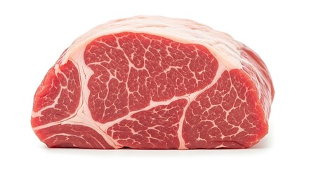 Raw Beef Roast, Red Marbled Meat Cut on White Background