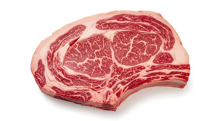 Raw Red Meat Cut with White Marbling on White Background