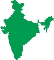green vector silhouette of India's map, ideal for educational content, political infographics, geographic design, or cultural presentations with a clean and modern visual appeal.