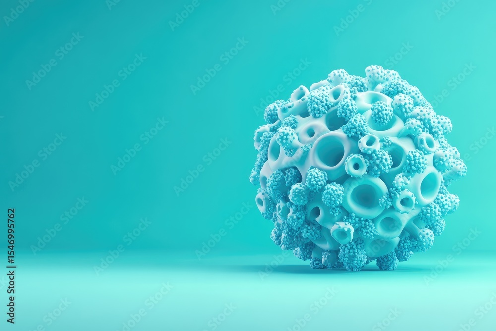 Fototapete abstract 3d rendering of a light blue, porous sphere resembling a complex organic structure