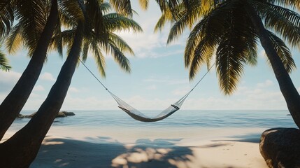 Relaxing in a Hammock on a Tropical Beach Surrounded by Palm Trees
