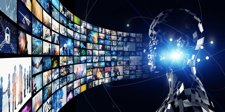 AI・人工知能と映像テクノロジーのコラージュ　バナー・広告向け横長ビジュアル - Powered by Adobe