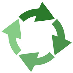 Obraz premium Infinite Cycle – Four circular arrows symbolizing continuity, from deep, rich green to light green.