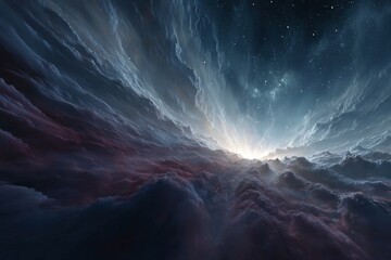 Naklejka premium Dramatic Cosmic Cloudscape Nebula Stars Space Galaxy Light