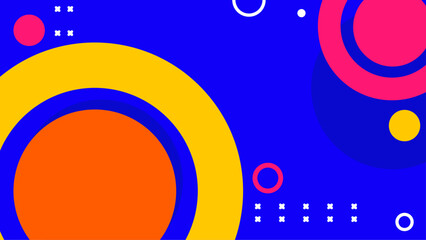 Obraz premium Colorful overlapping circles and small shapes on a green background. Suitable for vibrant designs, abstract concepts, diverse themes, modern artwork.