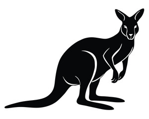 Black vector silhouette illustration of a wild kangaroo and its baby, artfully designed with an Australian nature aesthetic