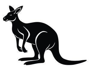 Black vector silhouette illustration of a wild kangaroo and its baby, artfully designed with an Australian nature aesthetic