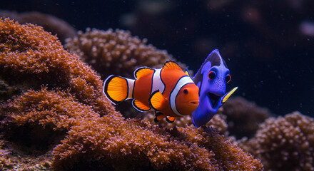 clown fish on coral reef