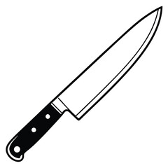 Sharp steel kitchen knife with a black handle, isolated on a white background