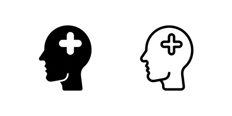 Thoughtful mental health psychology head icon for well-being, emotions, and brain activity. Relevant for mindfulness and self-care concepts.