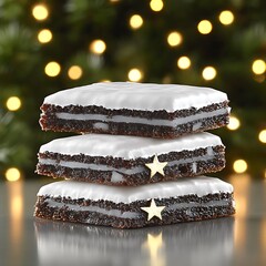 Festive Christmas Treats: Stacked Chocolate and White Icing Bars with Star Accents