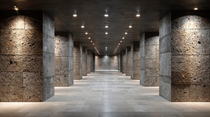 Fototapeta premium Modern Concrete Tunnel Corridor Industrial Interior Design Architectural Photography