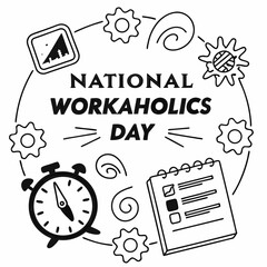NATIONAL WORKAHOLICS DAY vector illustration