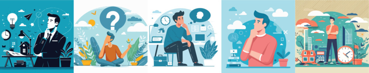 vector image of a man contemplating flat design