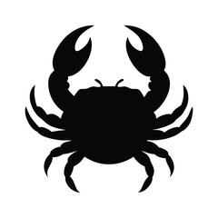 A black silhouette of a crab with two large claws facing right