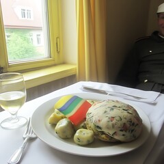 Meal onboard of a train journey with delicious food near the window