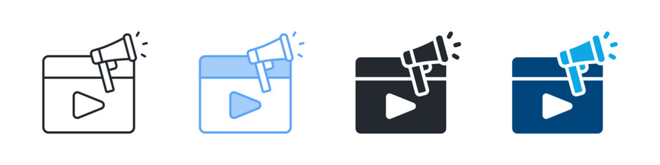Video Marketing Icon Set Multiple Style. Designed In Outline, Blue, Glyph, Dual Tone