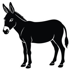 Donkey and Horse Vector Illustration in Black Silhouette Style