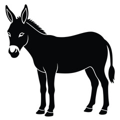Donkey and Horse Vector Illustration in Black Silhouette Style