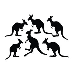 Kangaroo animal silhouettes set Vector Design.