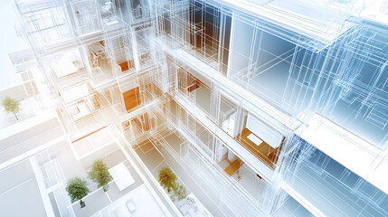 A house with a pool and a balcony is shown in a 3D rendering. The house is a modern design with a lot of glass windows, giving it a bright and airy feel. The pool is located in the backyard