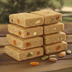 Stacked delicious nut bars showcasing healthy snacking and balanced nutrition